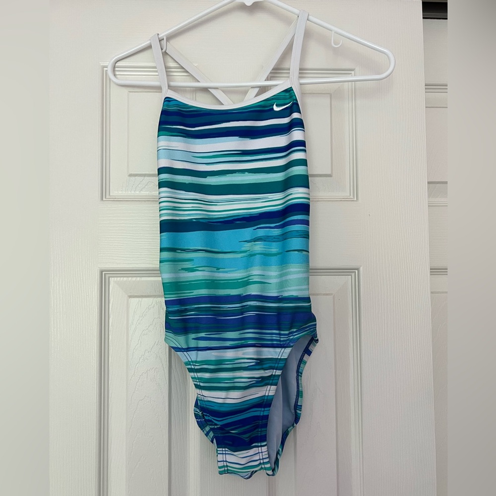 NWOT Striped Blue and Green Nike Swim Horizon One-Piece Swimsuit Size 30